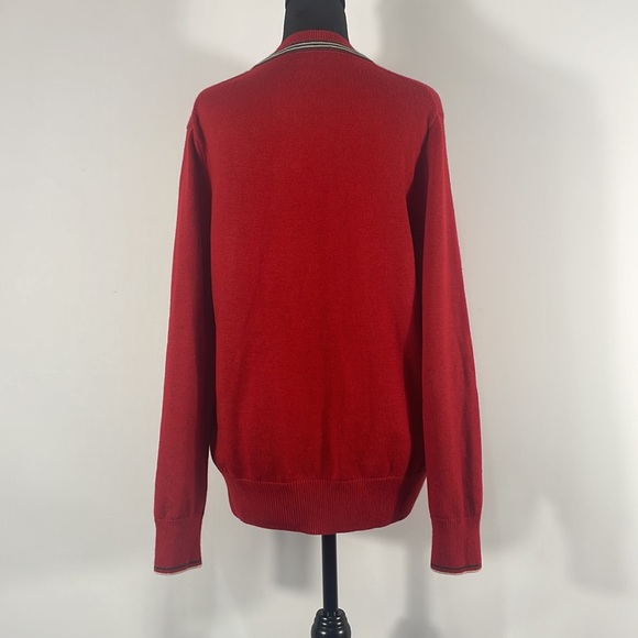 Banana Republic Medium V neck pull over sweater, Red, White & Black stripe - Picture 3 of 9